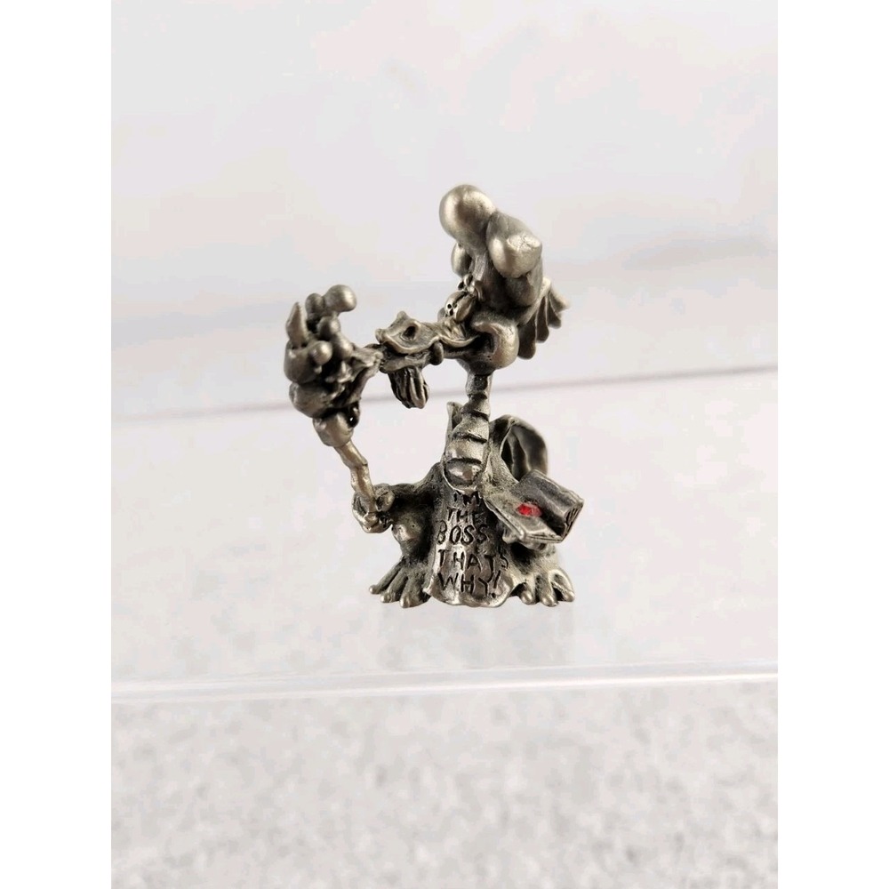 Vintage‎ Hudson Fine Pewter Dragon Figurine Fire " I'm The Boss " Red Crystal